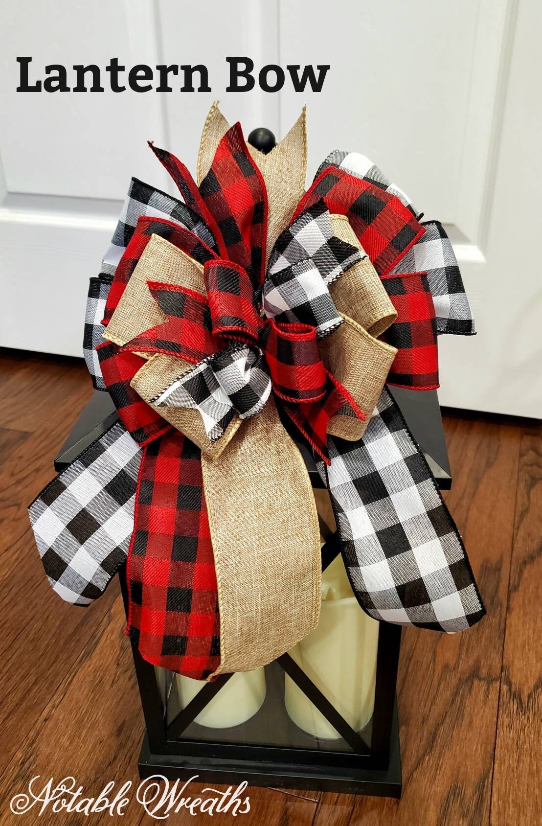 Buffalo check Rustic Christmas tree topper bow, plaid tree topper bow, farmhouse decor, red and black buffalo check tree topper