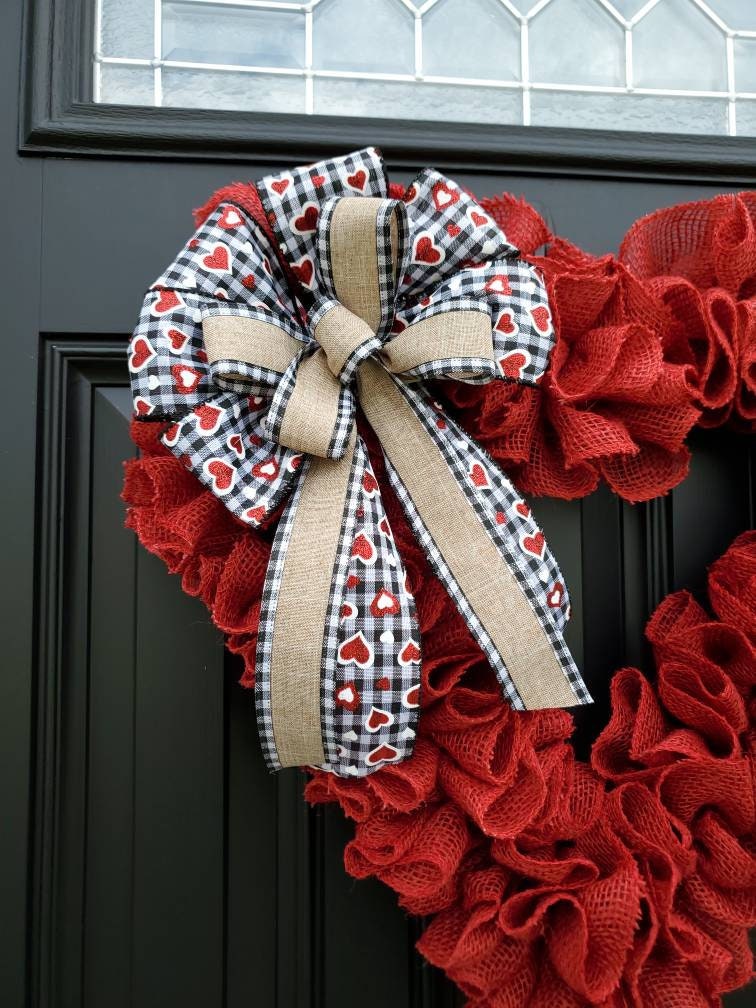 Red heart wreath for Valentine's day wreath for front door, ruffle burlap wreath, heart wreath, crimson red burlap wreath, ruffle wreath