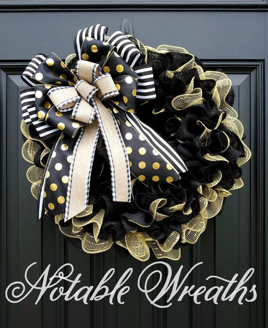 Gold and black New Years wreath, New Year's Eve decor, New Year's Eve wreath, Graduation wreath