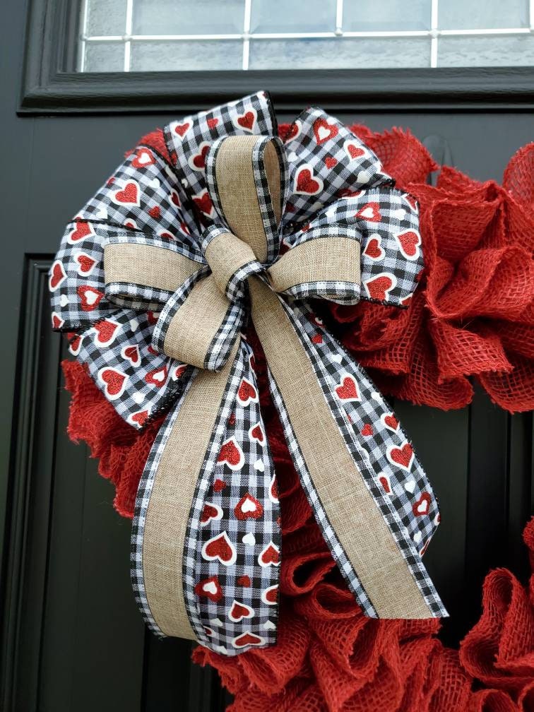 Red heart wreath for Valentine's day wreath for front door, ruffle burlap wreath, heart wreath, crimson red burlap wreath, ruffle wreath