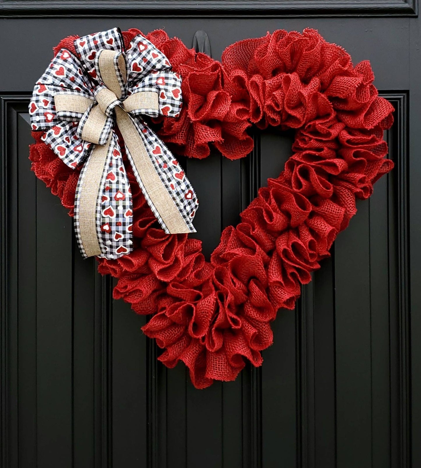 Red heart wreath for Valentine's day wreath for front door, ruffle burlap wreath, heart wreath, crimson red burlap wreath, ruffle wreath