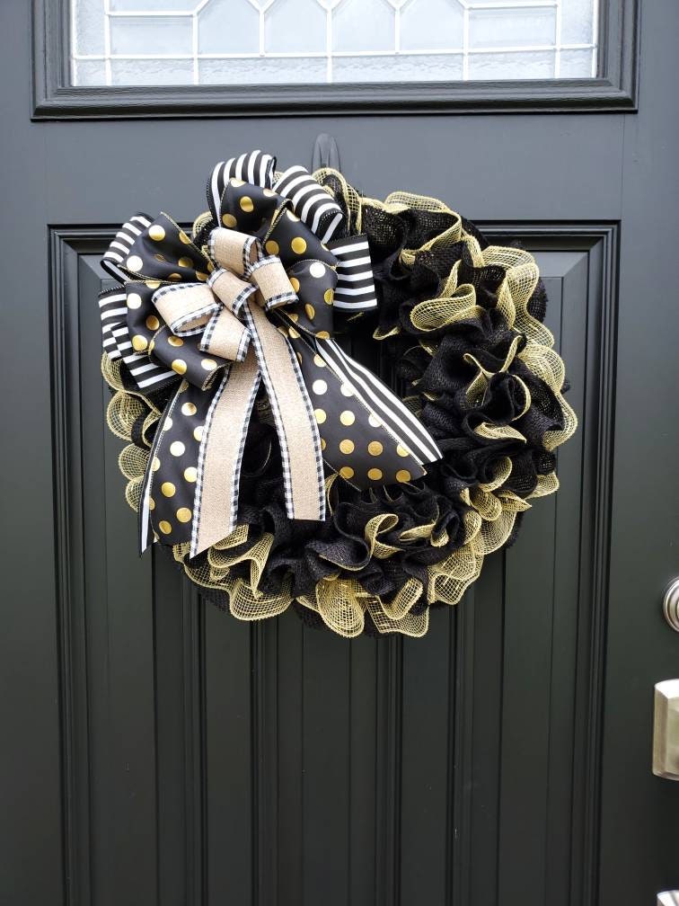 Gold and black New Years wreath, New Year's Eve decor, New Year's Eve wreath, Graduation wreath