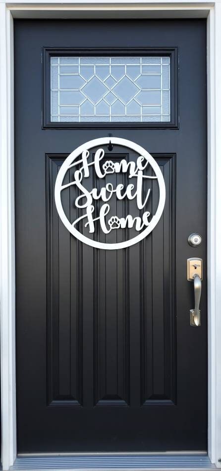 Home Sweet home dog door sign, dog door hanger for front door, gifts for pet lovers, gifts for dog lovers, year round door hanger