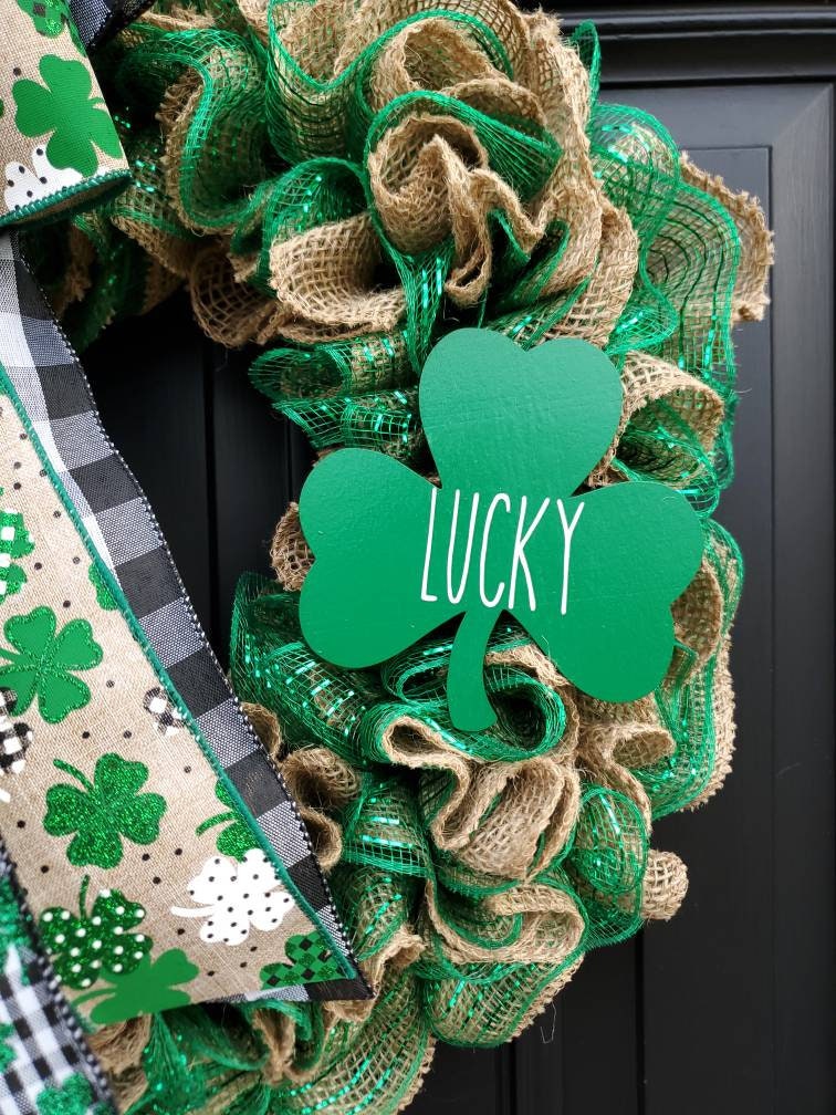 St. Patrick's day burlap wreath, Rae Dunn inspired, green burlap wreath, burlap ruffle wreath, St. Patrick's day wreath for front door