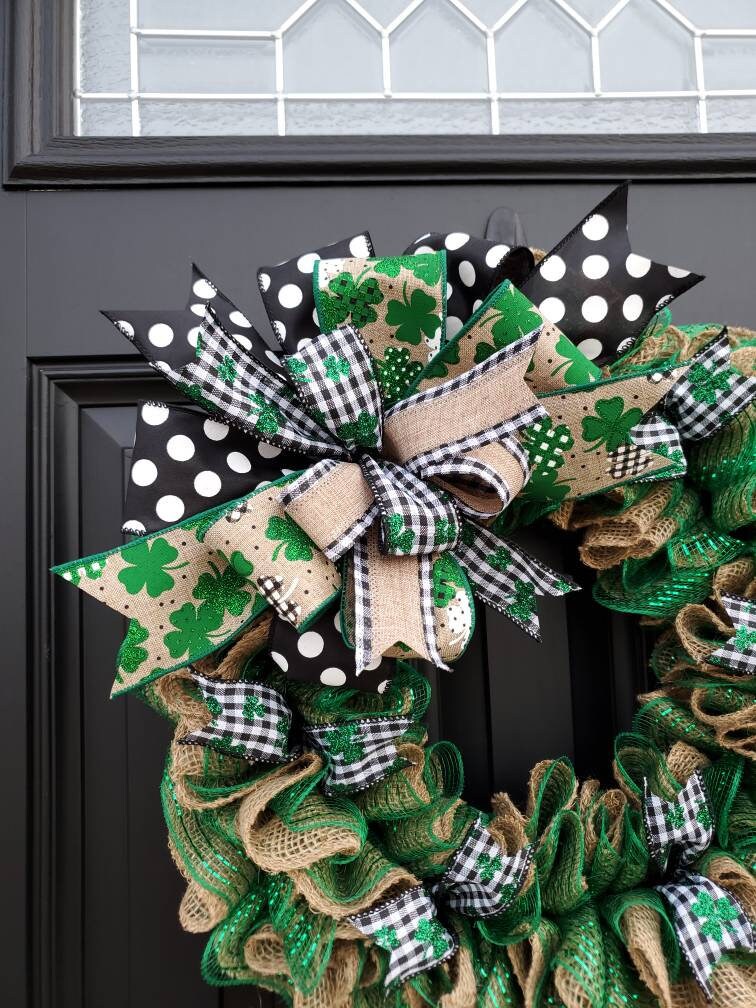 St. Patrick's day burlap wreath, green burlap wreath, burlap ruffle wreath, St. Patrick's day wreath for front door