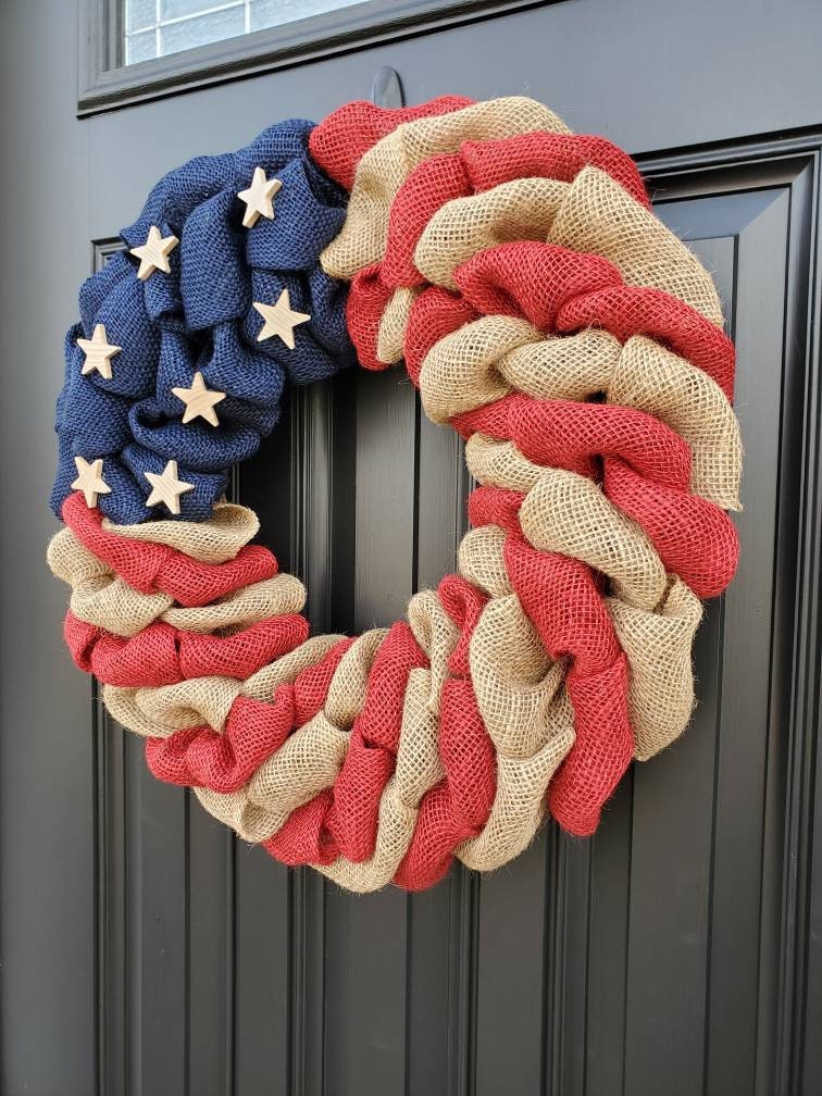 Patriotic wreath, patriotic burlap wreath, Americana wreath, primitive wreath, farmhouse wreath, military wreath, farmhouse decor, all seaso