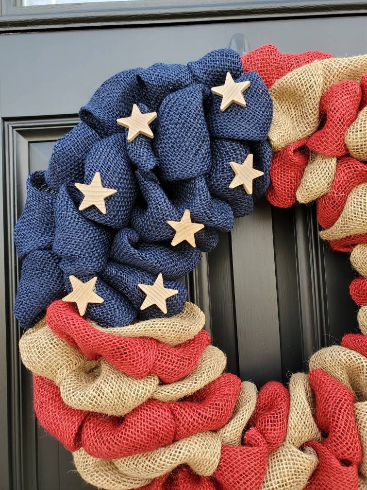 Patriotic wreath, patriotic burlap wreath, Americana wreath, primitive wreath, farmhouse wreath, military wreath, farmhouse decor, all seaso