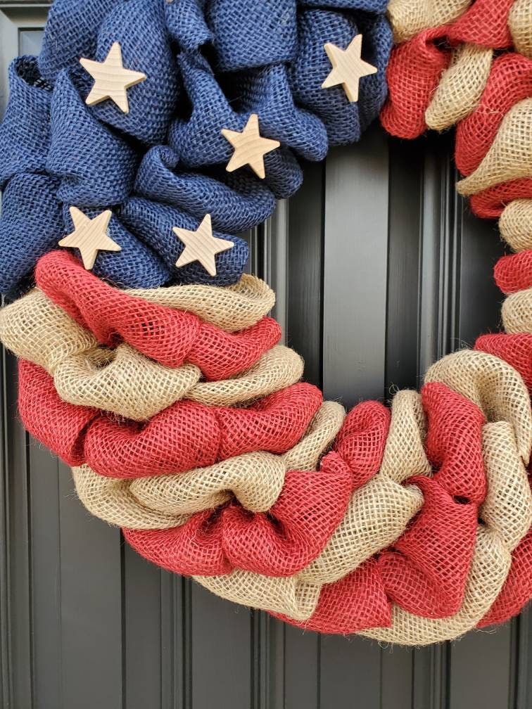 Patriotic wreath, patriotic burlap wreath, Americana wreath, primitive wreath, farmhouse wreath, military wreath, farmhouse decor, all seaso