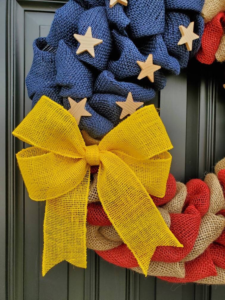 Military Wreath, Deployment wreath, Support our troops, Patriotic, burlap, yellow awareness ribbon for troops, deployment gifts