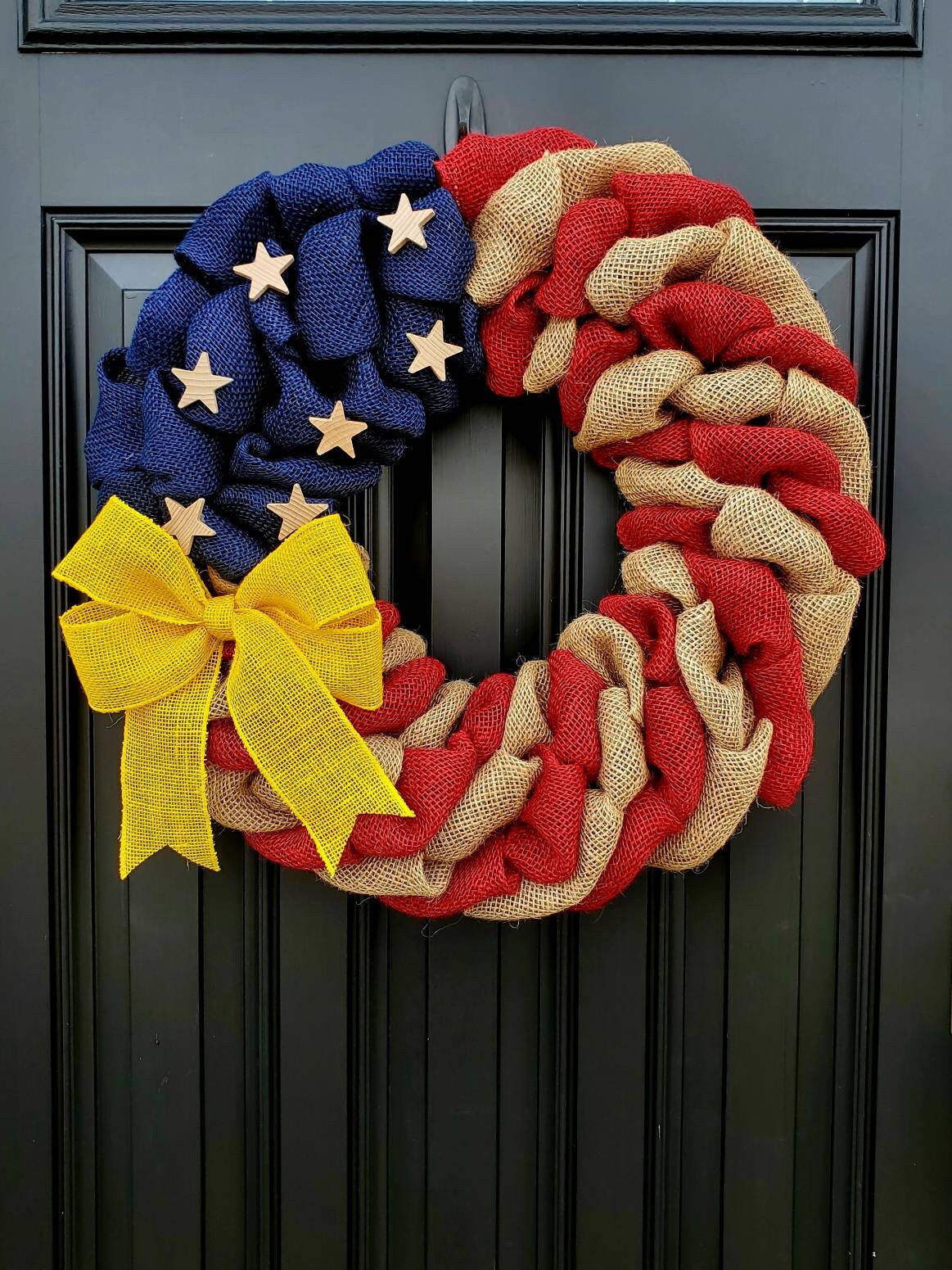 Military Wreath, Deployment wreath, Support our troops, Patriotic, burlap, yellow awareness ribbon for troops, deployment gifts