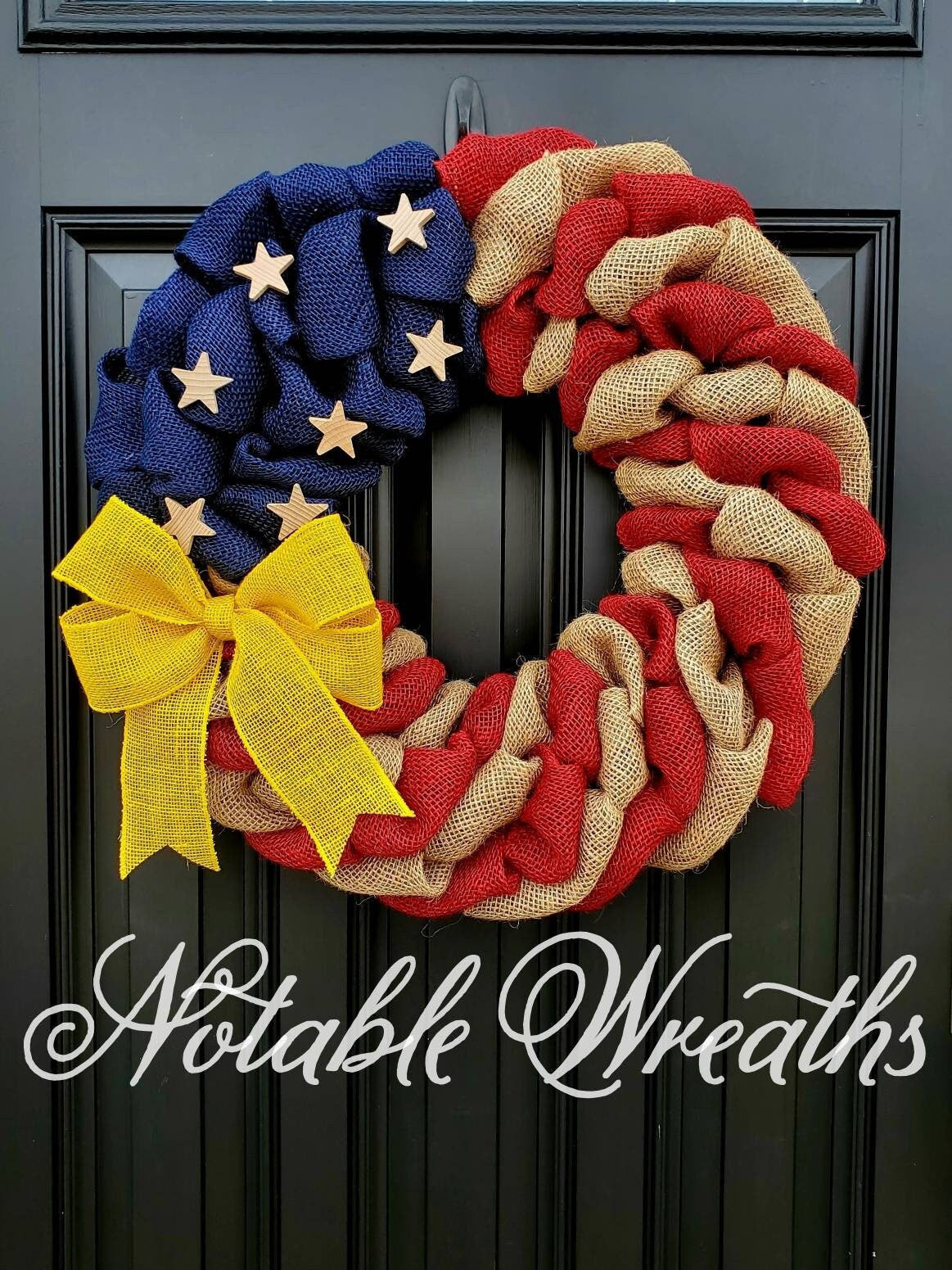 Military Wreath, Deployment wreath, Support our troops, Patriotic, burlap, yellow awareness ribbon for troops, deployment gifts