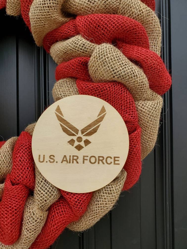 U.S. Air Force Wreath, Deployment wreath, Support our troops, Patriotic, burlap, yellow awareness ribbon for troops, deployment gifts