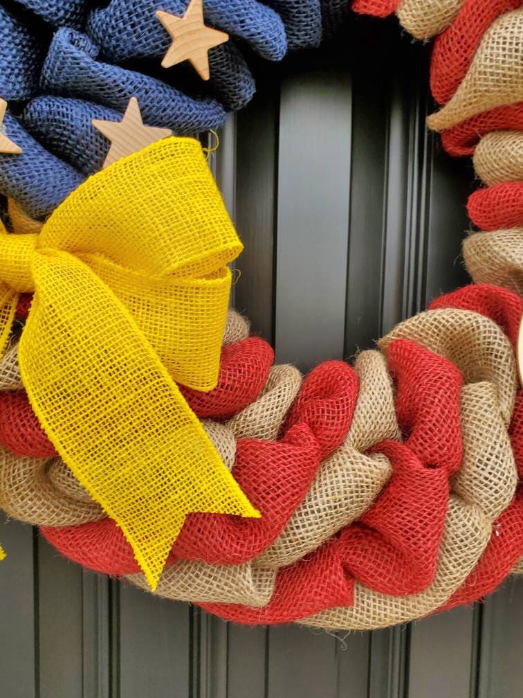 U.S. Army Wreath, Deployment wreath, Support our troops, Patriotic, burlap, yellow awareness ribbon for troops, deployment gifts