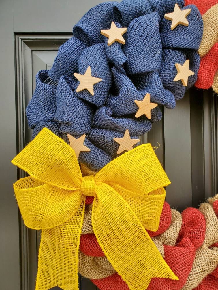 U.S. Army Wreath, Deployment wreath, Support our troops, Patriotic, burlap, yellow awareness ribbon for troops, deployment gifts