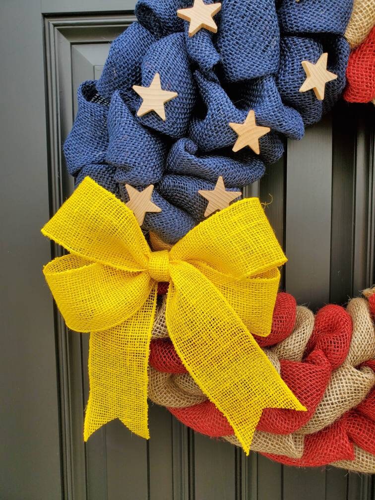 Marine Corps Wreath, Deployment wreath, Support our troops, Patriotic, burlap, yellow awareness ribbon for troops, deployment gifts