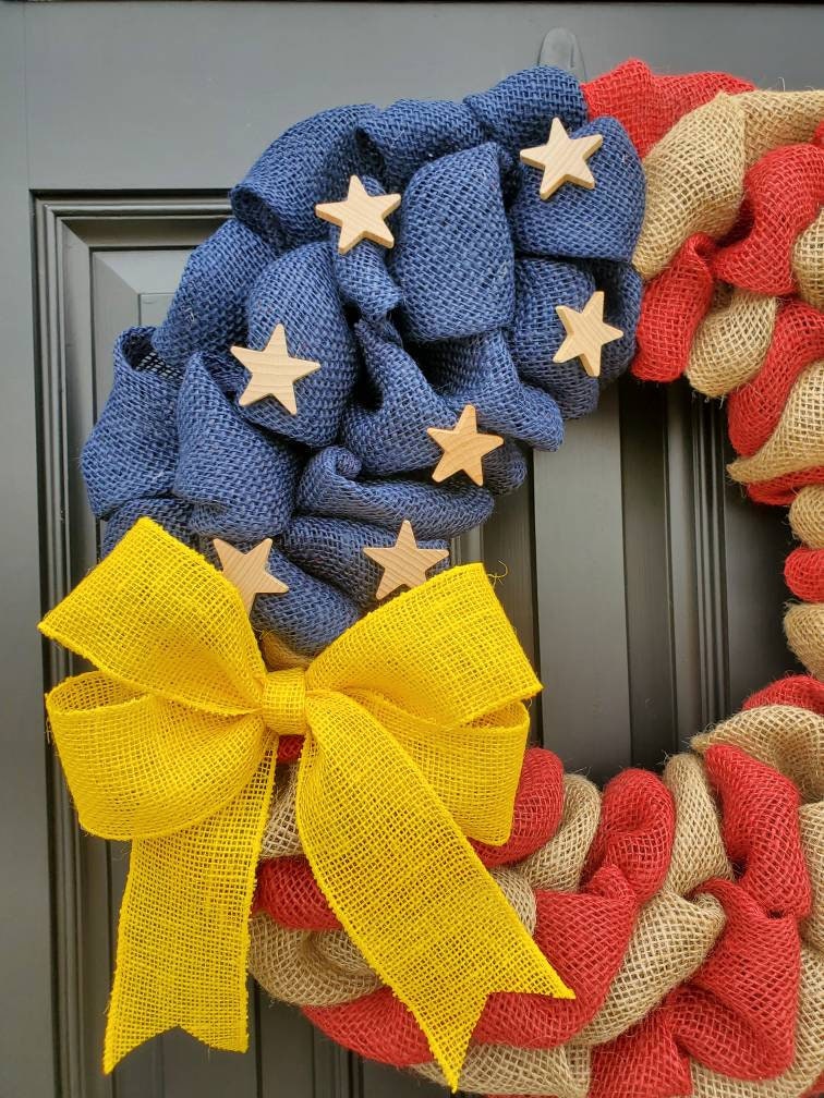 U.S. Navy Wreath, Deployment wreath, Support our troops, Patriotic, burlap, yellow awareness ribbon for troops, deployment gifts