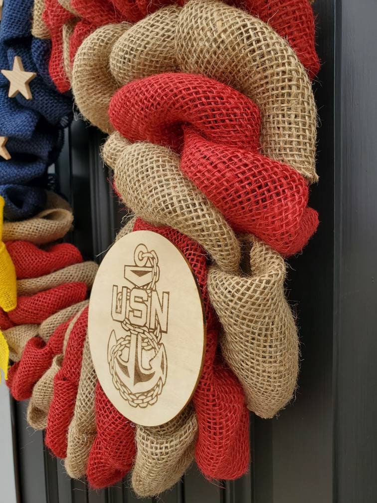 U.S. Navy Wreath, Deployment wreath, Support our troops, Patriotic, burlap, yellow awareness ribbon for troops, deployment gifts