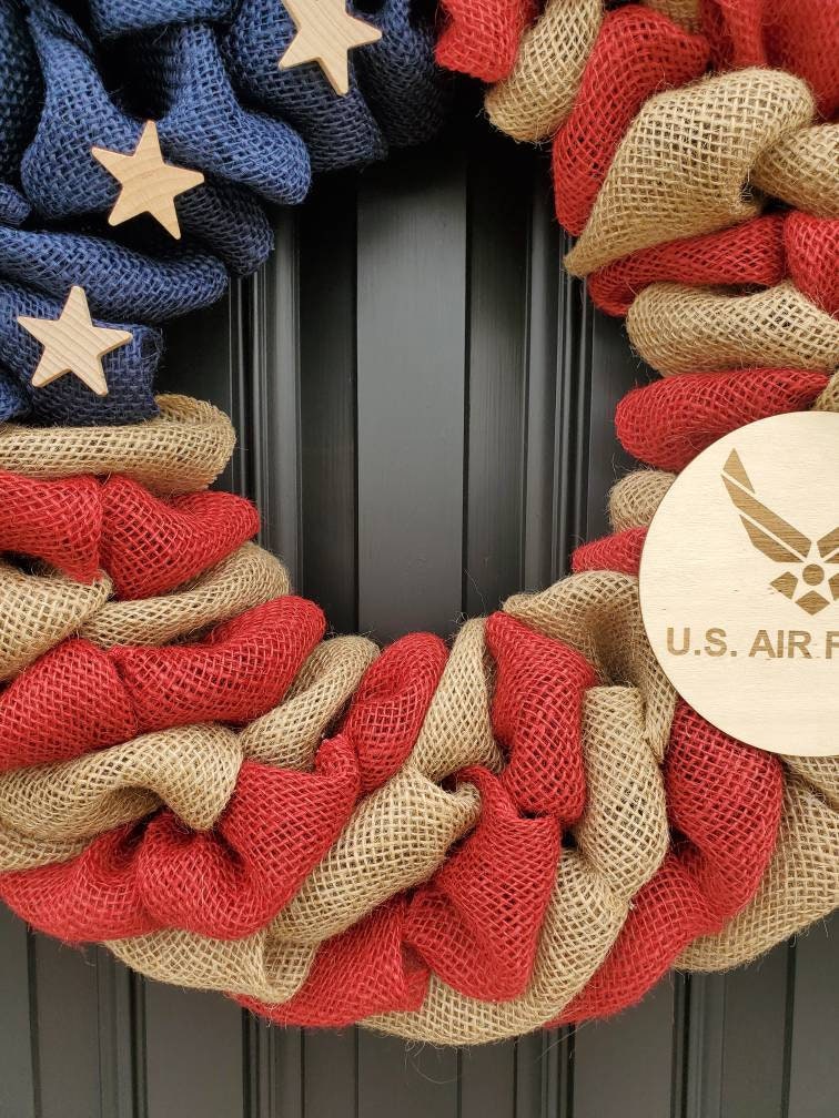 Rustic Air Force wreath, deployment wreath, patriotic military wreath, flag wreath, Veterans day wreath, memorial day wreath, burlap wreath