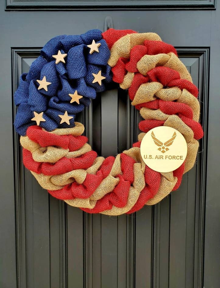 Rustic Air Force wreath, deployment wreath, patriotic military wreath, flag wreath, Veterans day wreath, memorial day wreath, burlap wreath