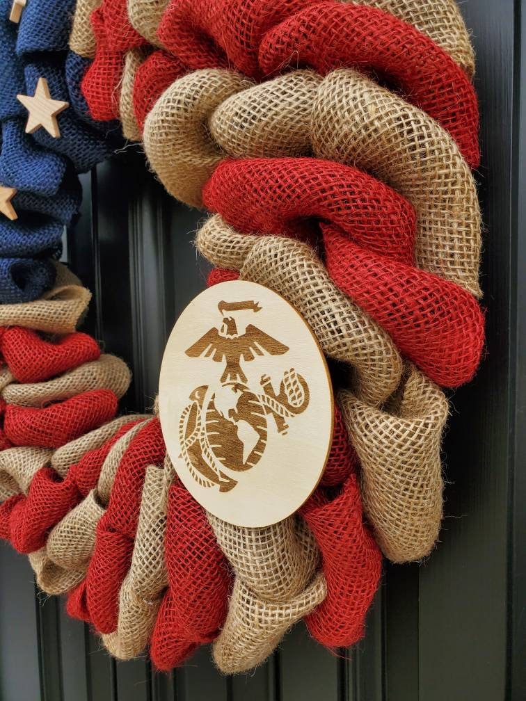 Rustic Marine Corps deployment wreath, patriotic military wreath, flag wreath, Veterans day wreath, memorial day wreath, burlap wreath