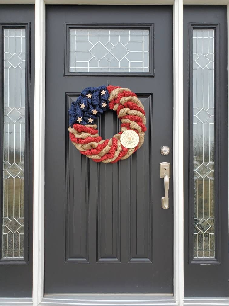 Rustic U.S. Coast Guard deployment wreath, patriotic military wreath, flag wreath, Veterans day wreath, memorial day wreath, burlap wreath