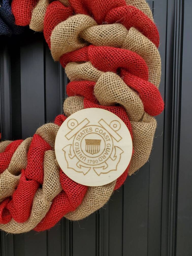 Rustic U.S. Coast Guard deployment wreath, patriotic military wreath, flag wreath, Veterans day wreath, memorial day wreath, burlap wreath