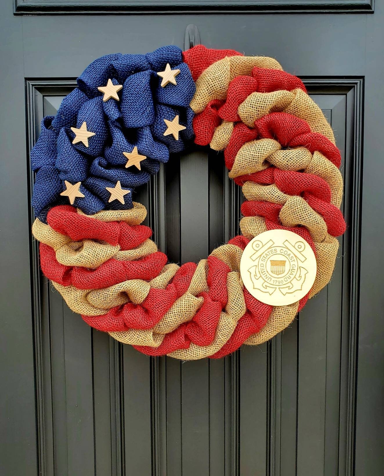 Rustic U.S. Coast Guard deployment wreath, patriotic military wreath, flag wreath, Veterans day wreath, memorial day wreath, burlap wreath