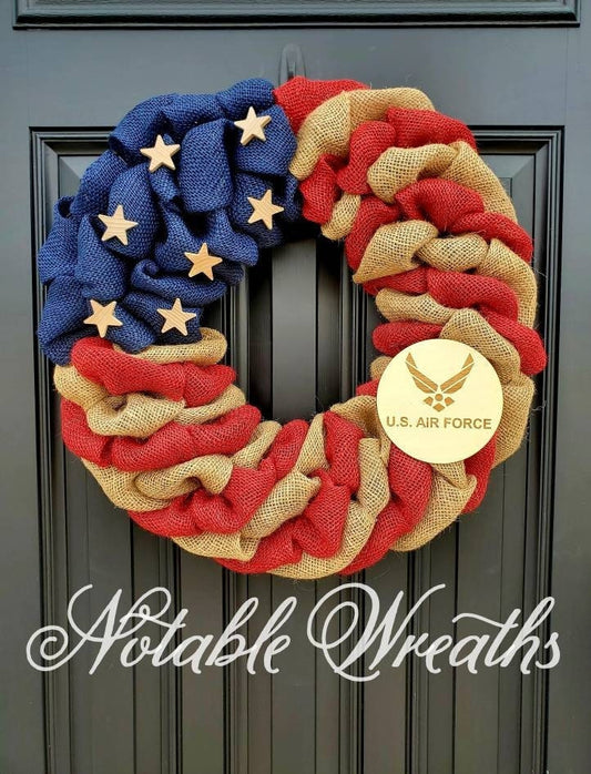 Rustic Air Force wreath, deployment wreath, patriotic military wreath, flag wreath, Veterans day wreath, memorial day wreath, burlap wreath