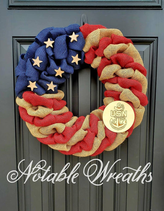 Rustic U.S. Navy deployment wreath, patriotic military wreath, flag wreath, Veterans day wreath, memorial day wreath, burlap wreath