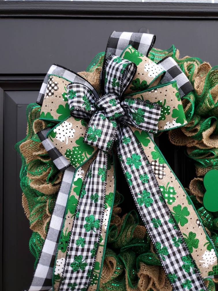 St. Patrick's day burlap wreath, Rae Dunn inspired, green burlap wreath, burlap ruffle wreath, St. Patrick's day wreath for front door