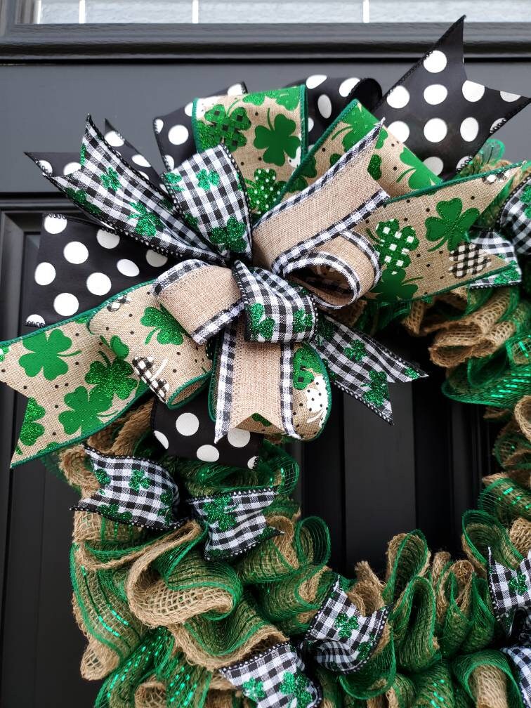 St. Patrick's day burlap wreath, green burlap wreath, burlap ruffle wreath, St. Patrick's day wreath for front door