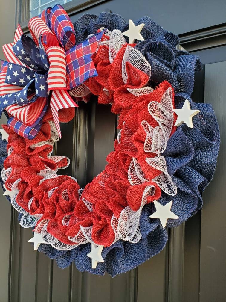 Patriotic American flag wreath, Fourth of July wreath for front door, Patriotic wreath, Americana wreath, American flag wreath, double doors