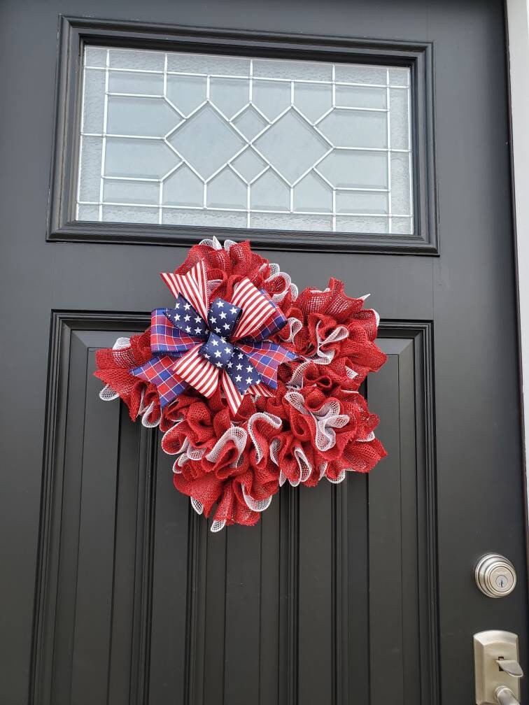 Patriotic star wreath for front door, small patriotic wreath for entryway, Fourth of July wreath, independence day wreat