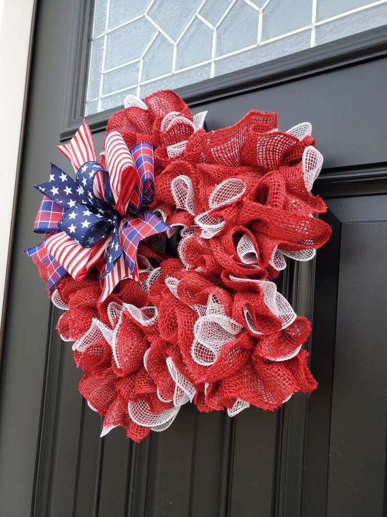 Patriotic star wreath for front door, small patriotic wreath for entryway, Fourth of July wreath, independence day wreat