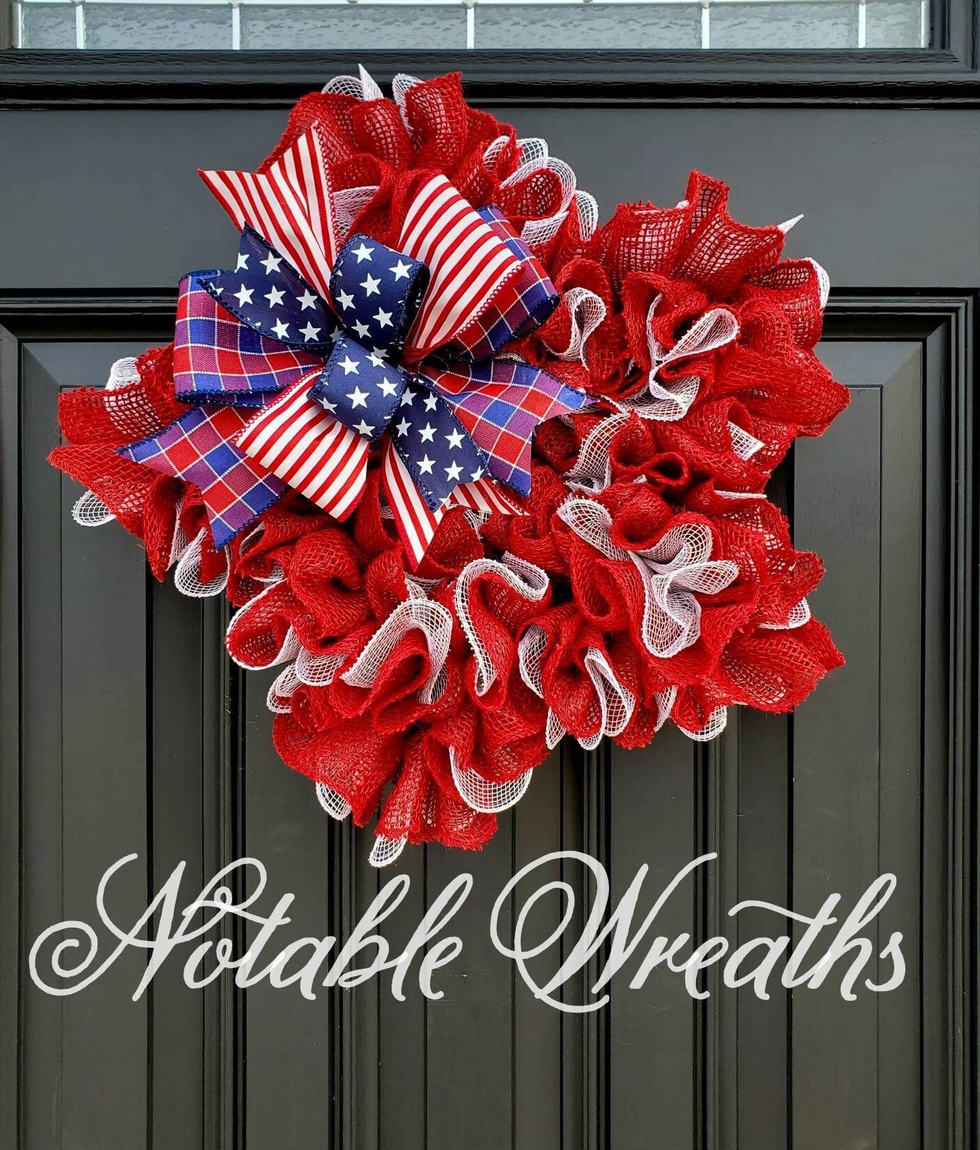 Patriotic star wreath for front door, small patriotic wreath for entryway, Fourth of July wreath, independence day wreat