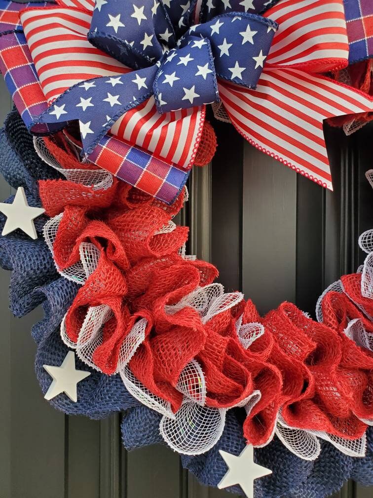 Patriotic American flag wreath, Rae Dunn inspired, Fourth of July wreath for front door, Patriotic wreath, Americana wreath, American flag