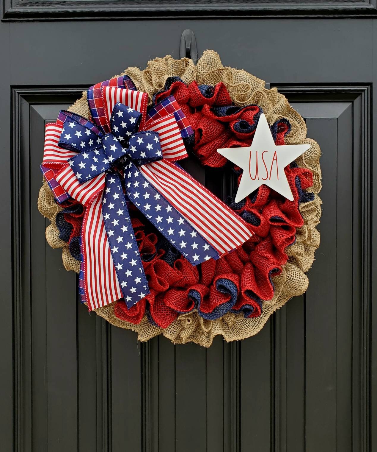 Patriotic wreath for front door, Rae Dunn inspired, Fourth of July wreath for front door, Patriotic wreath, Americana wreath