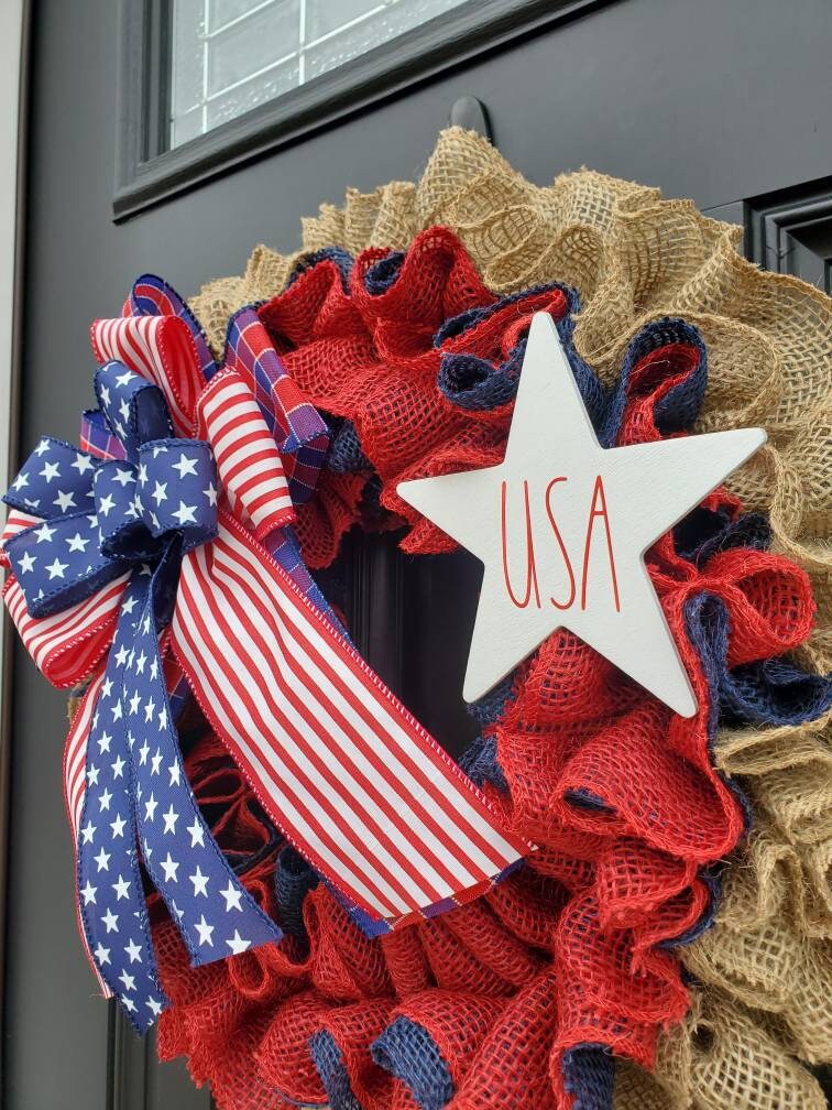 Patriotic wreath for front door, Rae Dunn inspired, Fourth of July wreath for front door, Patriotic wreath, Americana wreath