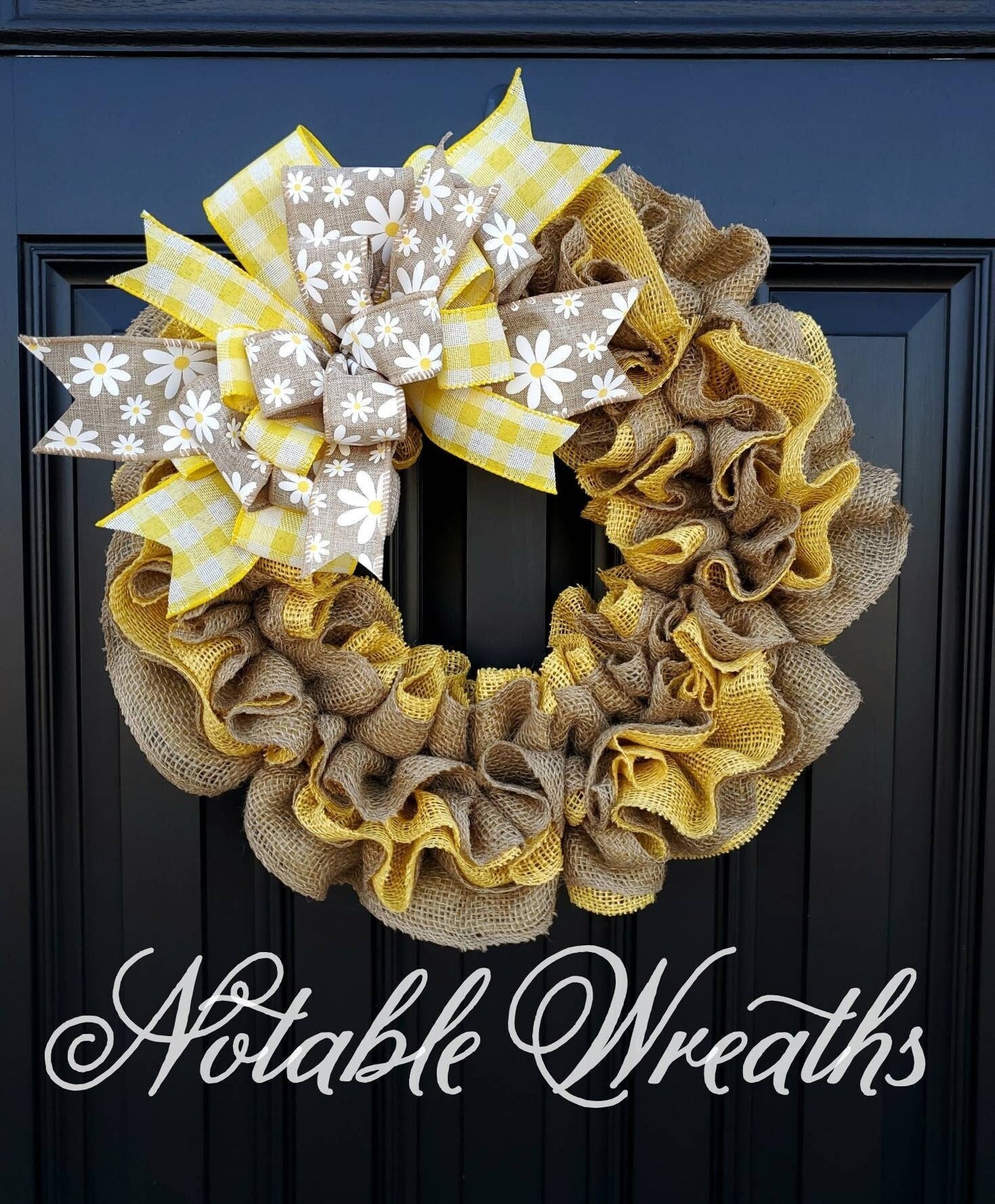 Yellow Spring daisy wreath for front door, Spring burlap wreath with daisies, double door wreath, yellow Spring wreath, daisy decor