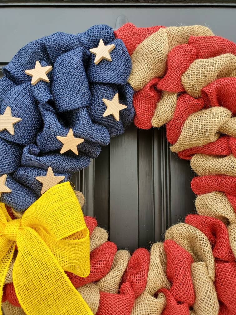 Military Wreath, Deployment wreath, Support our troops, Patriotic, burlap, yellow awareness ribbon for troops, deployment gifts