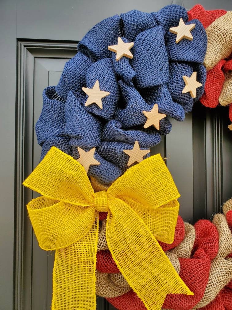 Military Wreath, Deployment wreath, Support our troops, Patriotic, burlap, yellow awareness ribbon for troops, deployment gifts