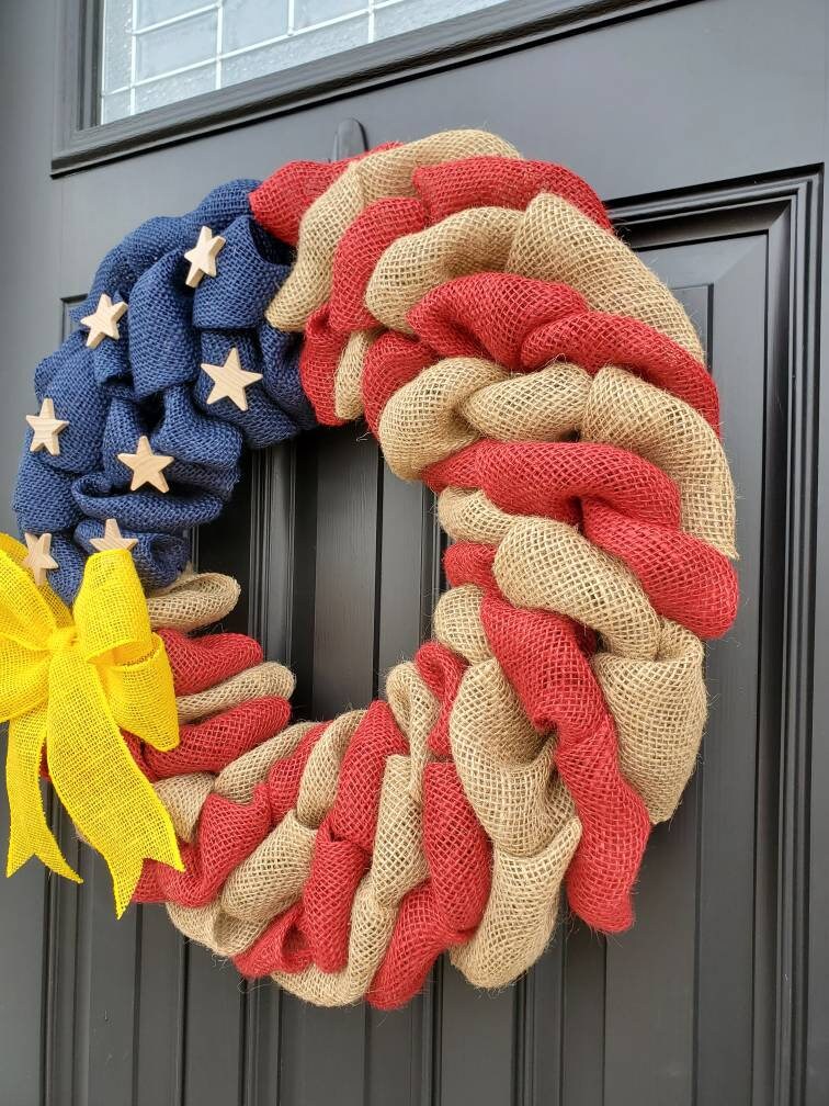 Military Wreath, Deployment wreath, Support our troops, Patriotic, burlap, yellow awareness ribbon for troops, deployment gifts