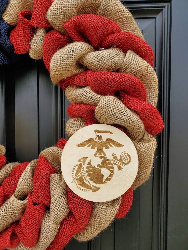 Marine Corps Wreath, Deployment wreath, Support our troops, Patriotic, burlap, yellow awareness ribbon for troops, deployment gifts