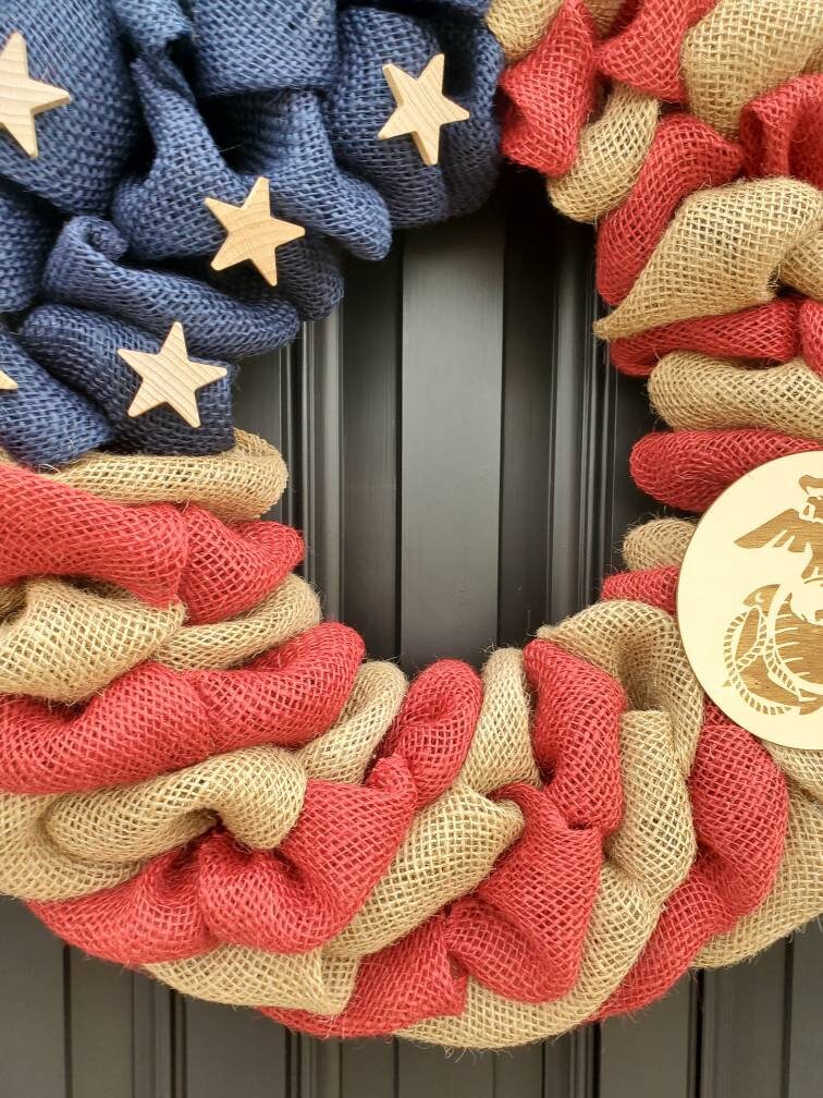 Rustic Marine Corps deployment wreath, patriotic military wreath, flag wreath, Veterans day wreath, memorial day wreath, burlap wreath