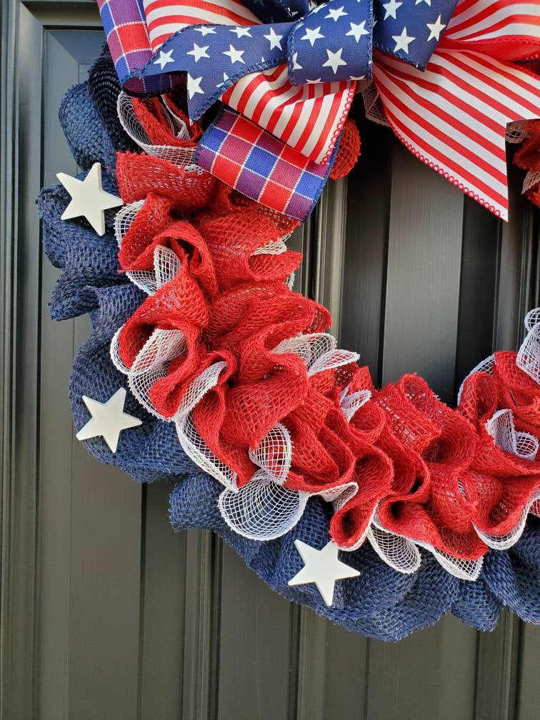 Patriotic American flag wreath, Fourth of July wreath for front door, Patriotic wreath, Americana wreath, American flag wreath, double doors