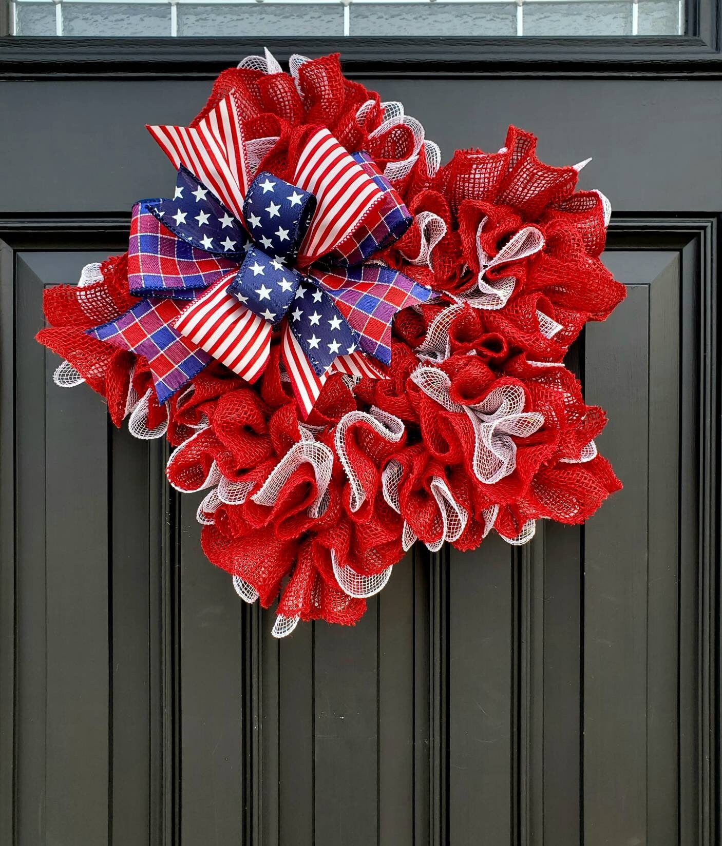 Patriotic star wreath for front door, small patriotic wreath for entryway, Fourth of July wreath, independence day wreat