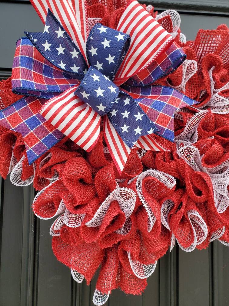 Patriotic star wreath for front door, small patriotic wreath for entryway, Fourth of July wreath, independence day wreat