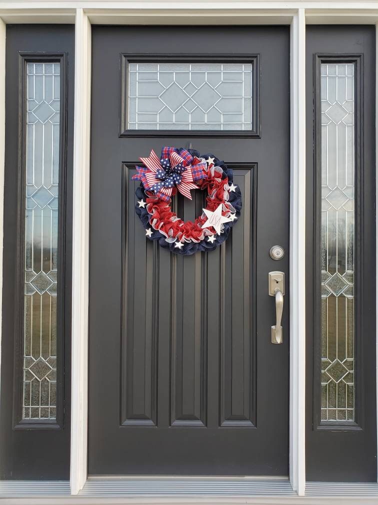 Patriotic American flag wreath, Rae Dunn inspired, Fourth of July wreath for front door, Patriotic wreath, Americana wreath, American flag