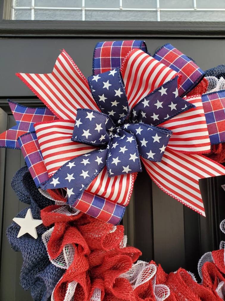 Patriotic American flag wreath, Rae Dunn inspired, Fourth of July wreath for front door, Patriotic wreath, Americana wreath, American flag