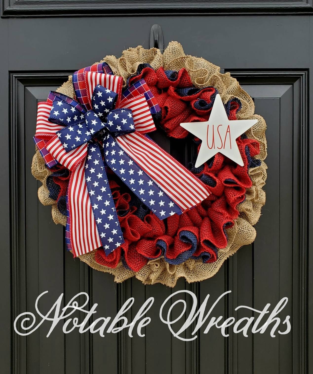 Patriotic wreath for front door, Rae Dunn inspired, Fourth of July wreath for front door, Patriotic wreath, Americana wreath